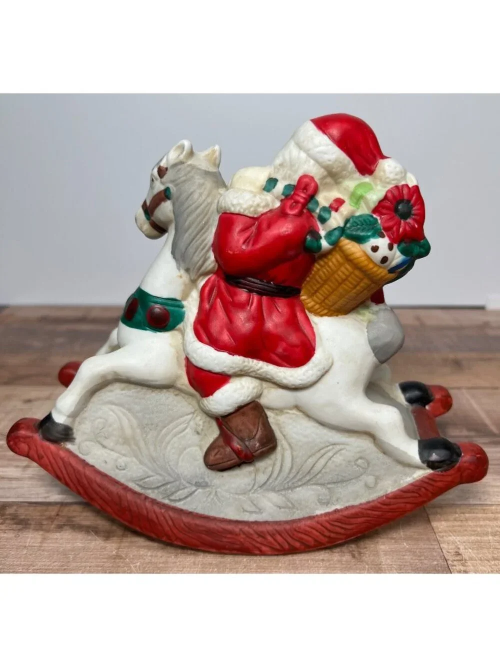 Vintage Santa Claus Rocking Horse Ceramic Figurine Christmas Decor Plays Music